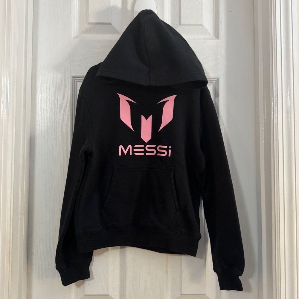 Messi Collection Girl Black Cozy Hoodie with Pink Messi Logo Long Sleeve